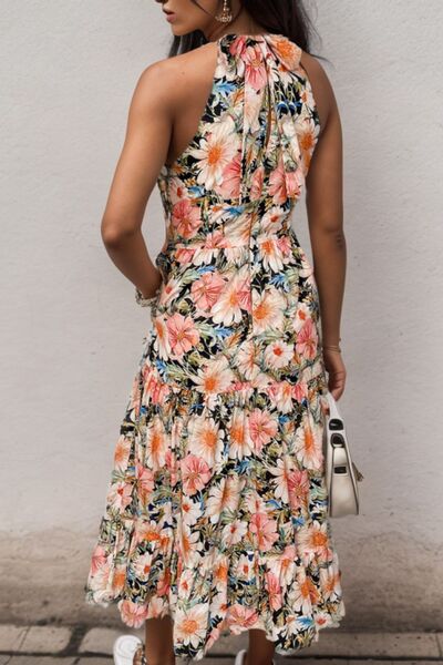 Printed Tiered Pocketed Mock Neck Midi Dress - Brinxx Couture