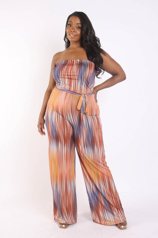 Printed Tube Jumpsuit With Belt - Brinxx Couture