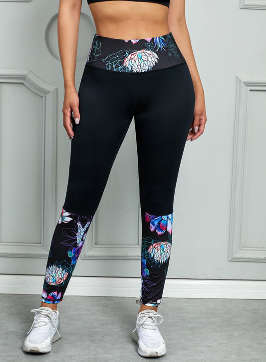 Printed Wide Waistband Yoga Pants - Brinxx Couture