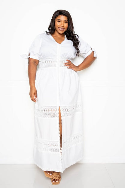 Puff Sleeve Maxi Dress With Lace Insert - Brinxx Couture