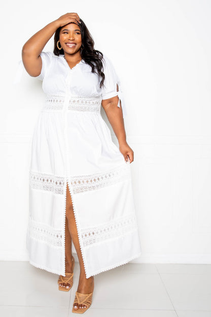 Puff Sleeve Maxi Dress With Lace Insert - Brinxx Couture