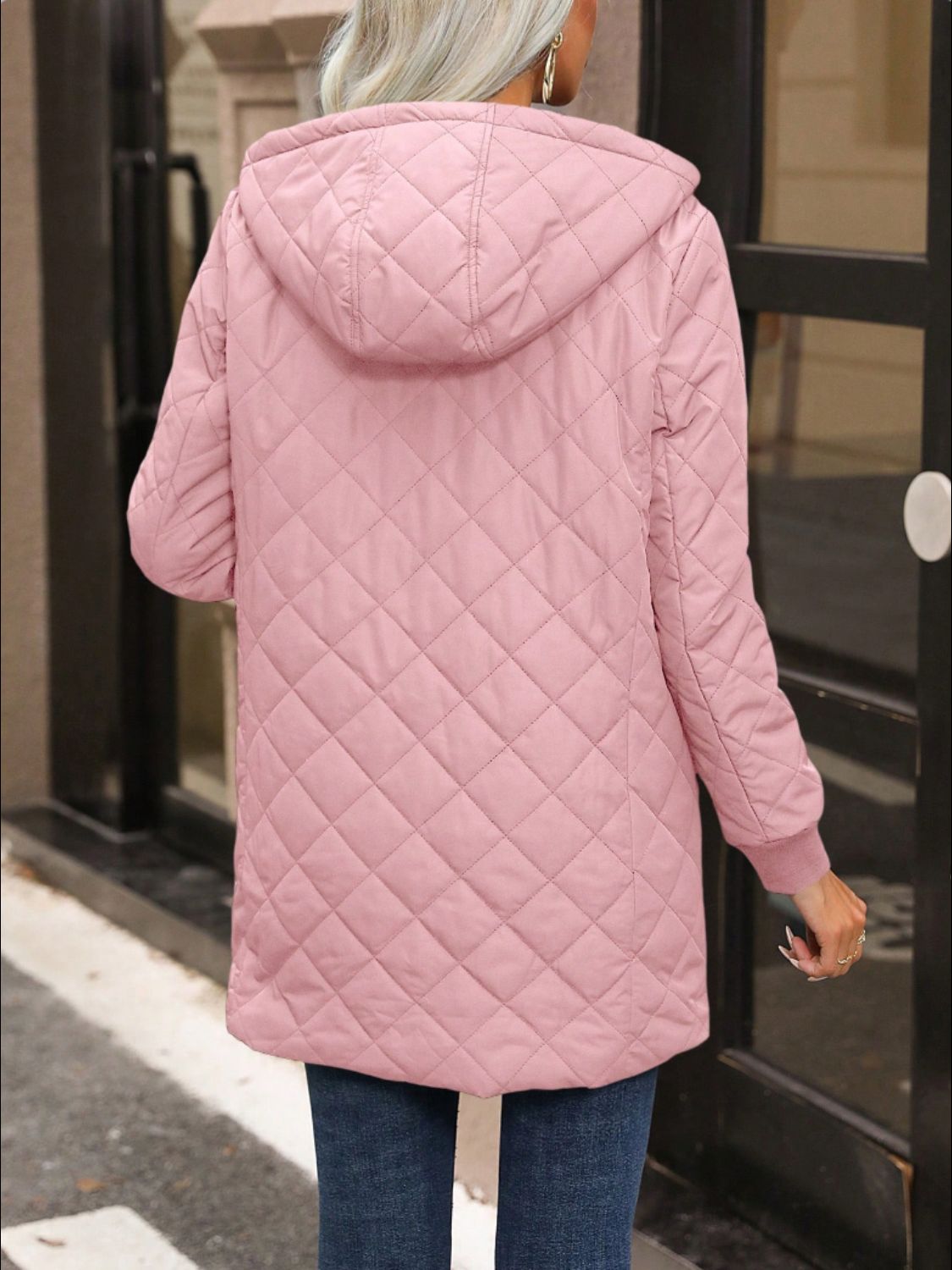 A stylish Quilted Zip Up Hooded Jacket with Pockets for women. this piece adds a touch of elegance to your outfit - Brinxx Couture