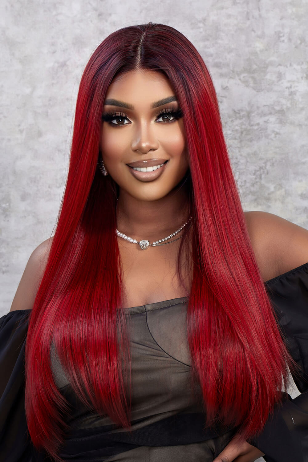 Red Lace Front Wig Synthetic Straight 26" - Brinxx Couture