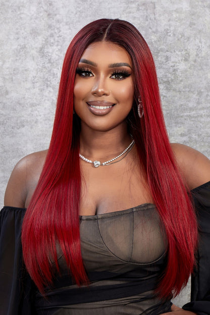 Red Lace Front Wig Synthetic Straight 26" - Brinxx Couture