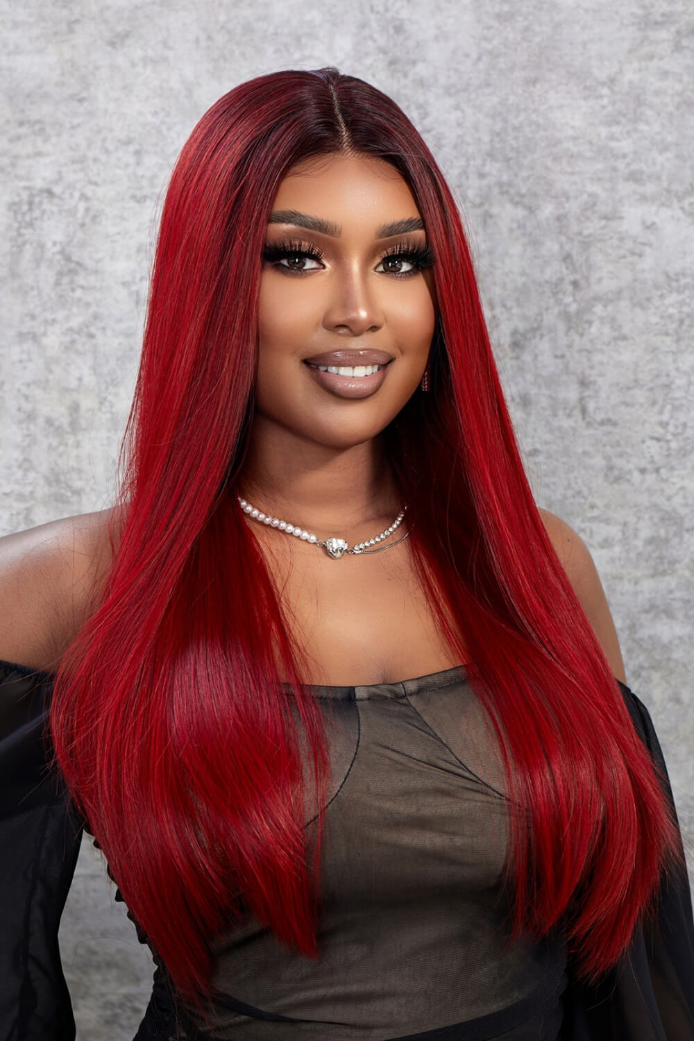 Red Lace Front Wig Synthetic Straight 26" - Brinxx Couture