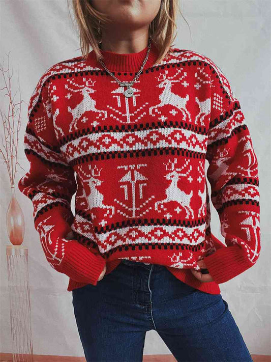 Reindeer Dropped Shoulder Sweater - Brinxx Couture