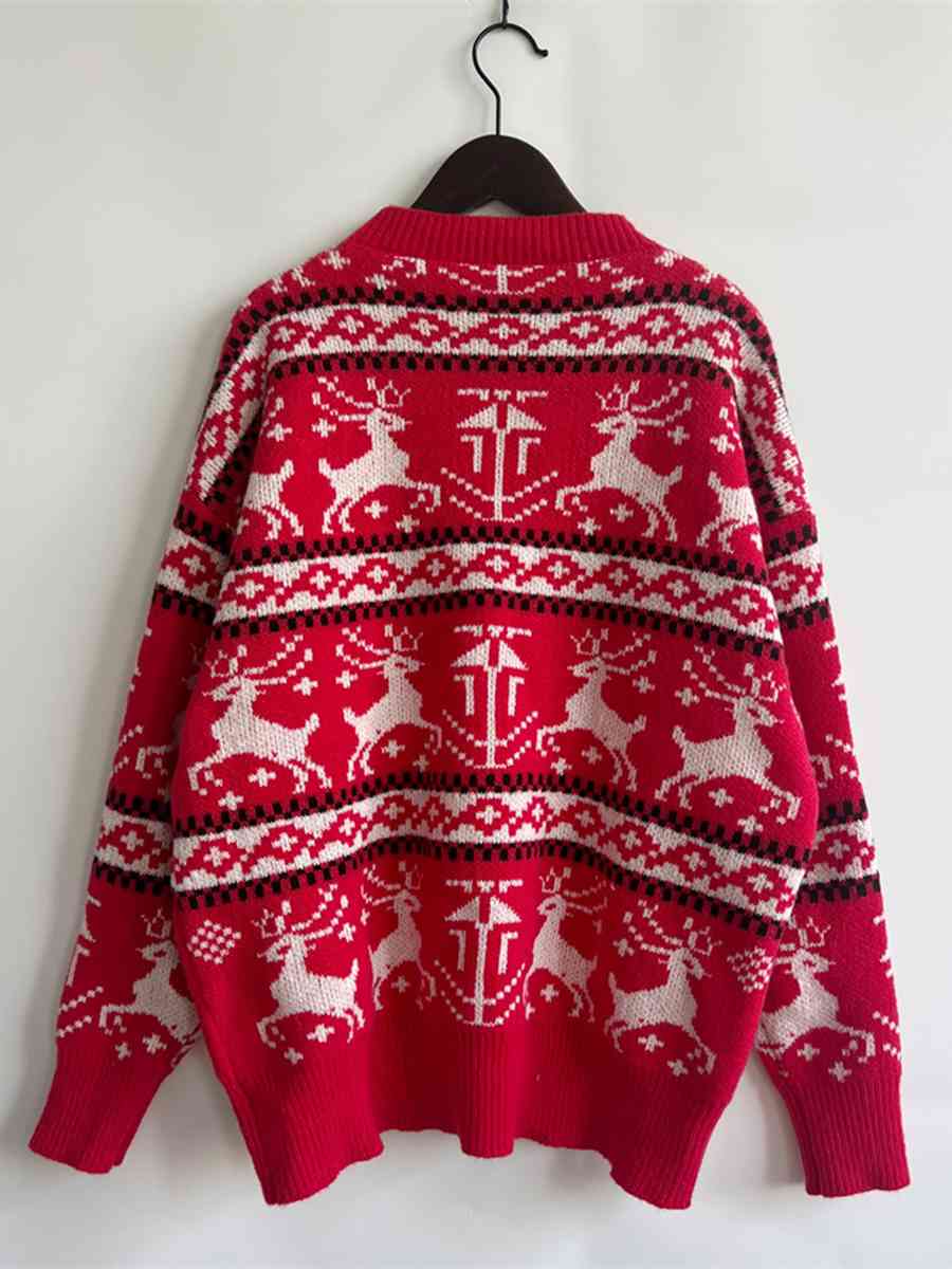 Reindeer Dropped Shoulder Sweater - Brinxx Couture