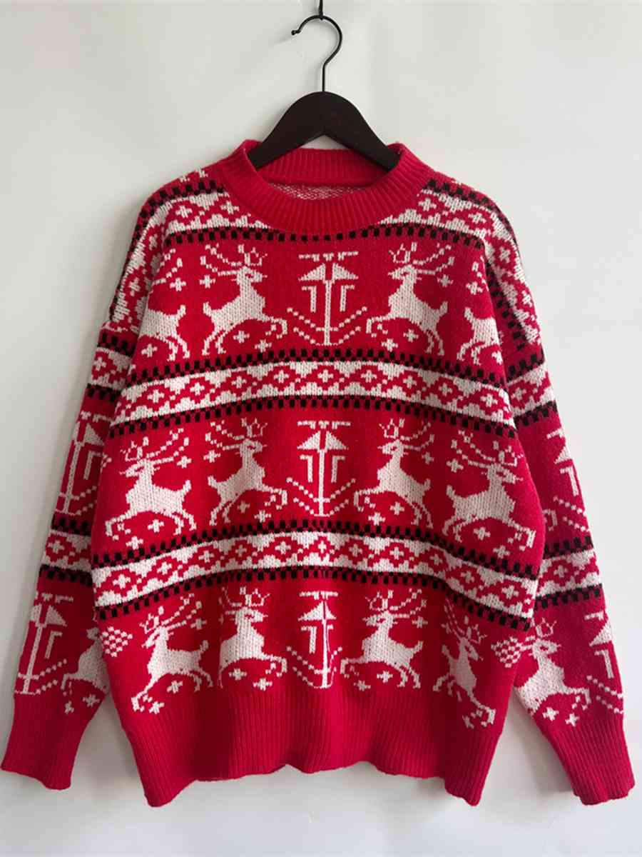 Reindeer Dropped Shoulder Sweater - Brinxx Couture