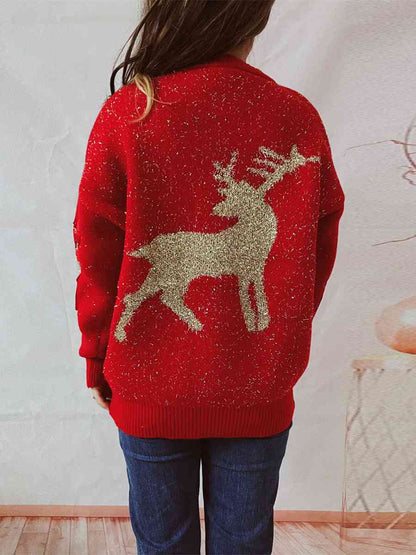 Reindeer Round Neck Long Sleeve Sweater - Brinxx Couture