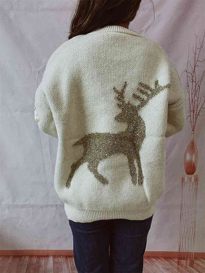 Reindeer Round Neck Long Sleeve Sweater - Brinxx Couture