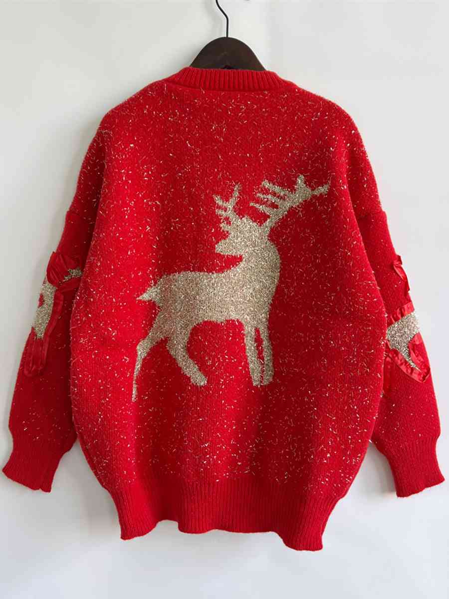 Reindeer Round Neck Long Sleeve Sweater - Brinxx Couture