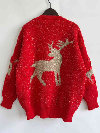 Reindeer Round Neck Long Sleeve Sweater - Brinxx Couture