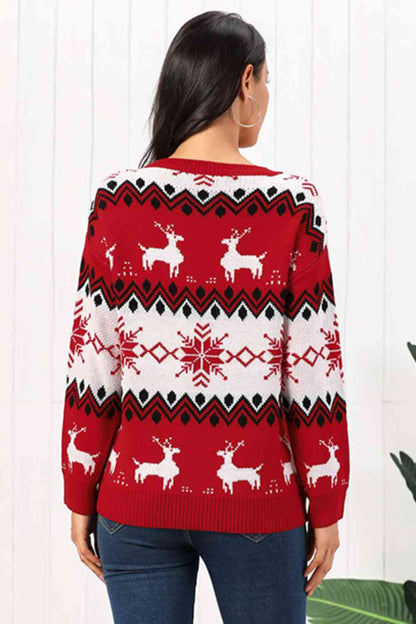 Reindeer Round Neck Sweater - Brinxx Couture