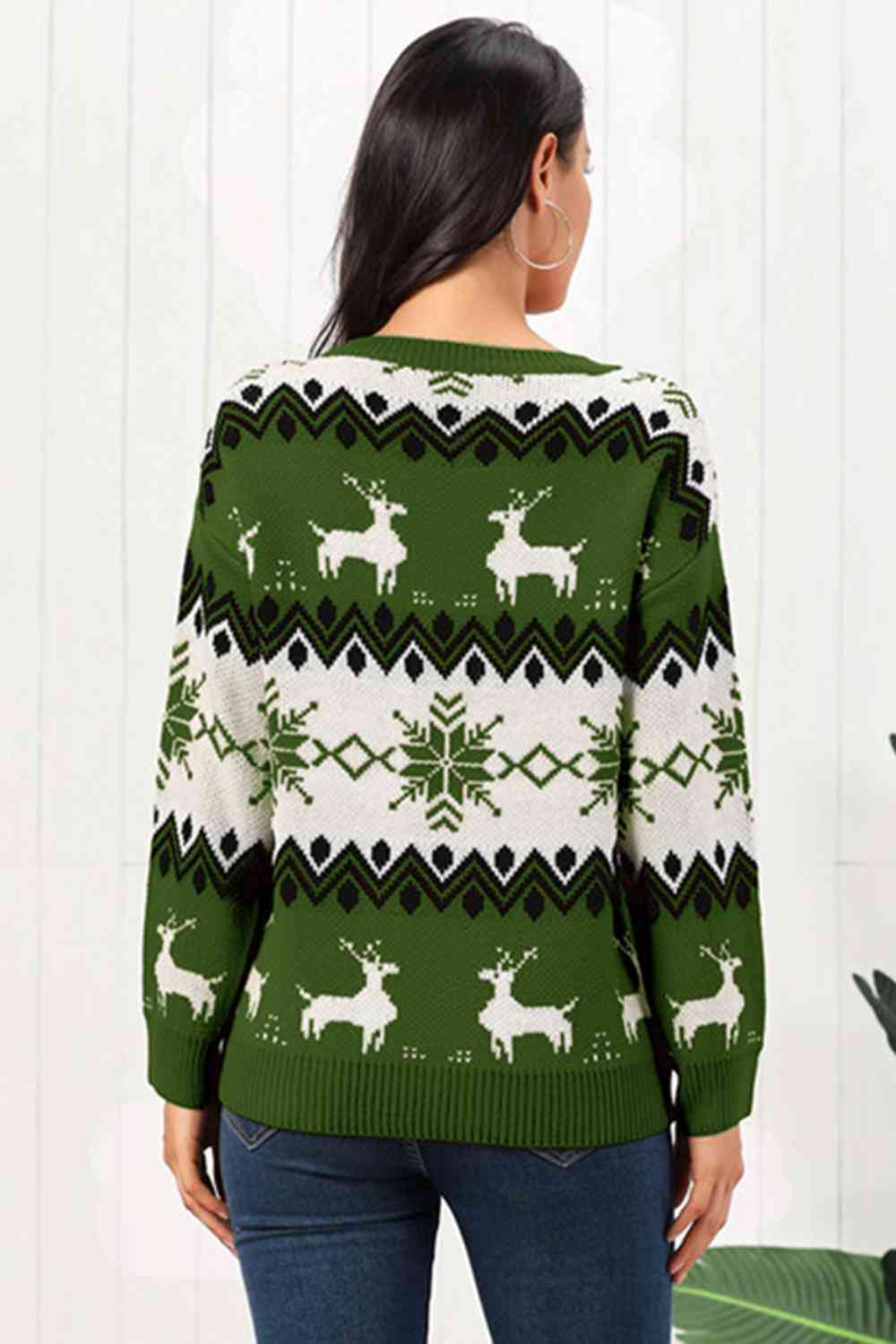 Reindeer Round Neck Sweater - Brinxx Couture