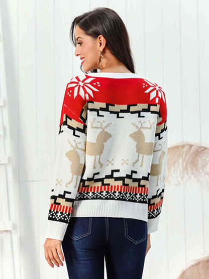 Reindeer Round Neck Sweater - Brinxx Couture