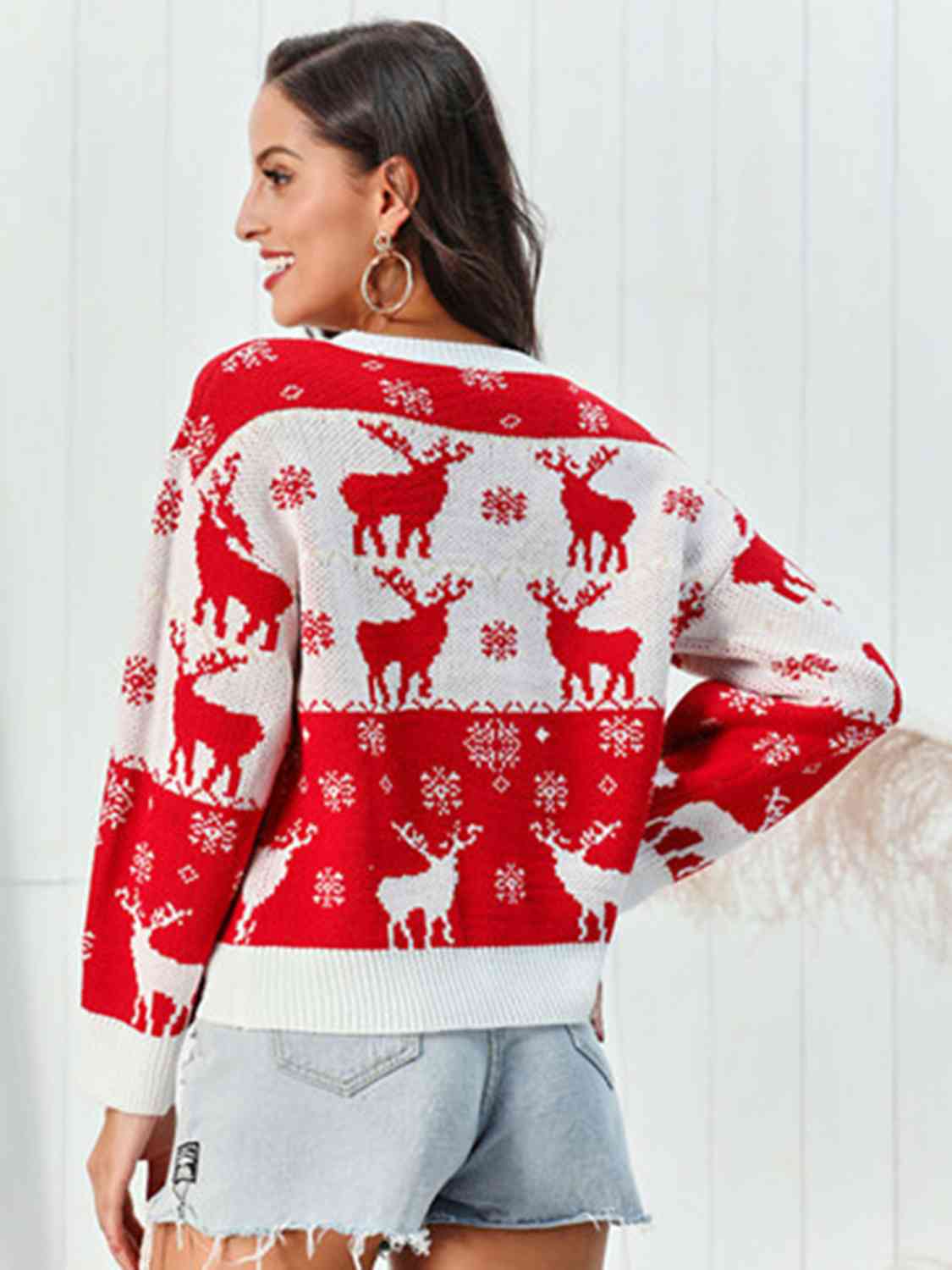 Reindeer Round Neck Sweater - Brinxx Couture