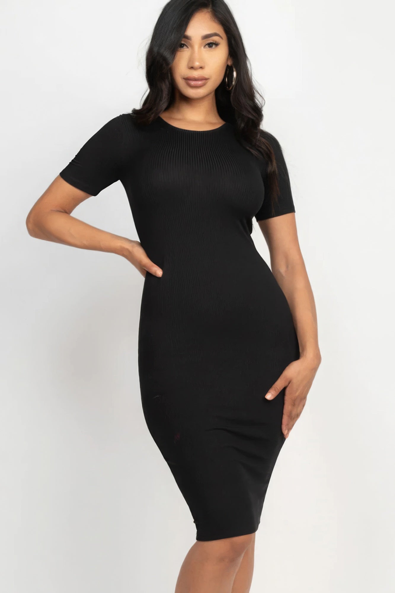 A stylish Ribbed Bodycon Midi Dress for women. this piece adds a touch of elegance to your outfit - Brinxx Couture