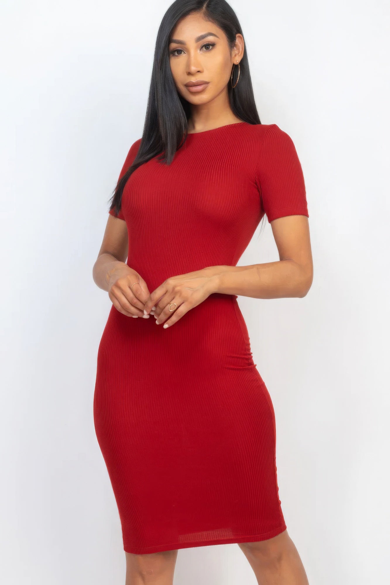 A stylish Ribbed Bodycon Midi Dress for women. this piece adds a touch of elegance to your outfit - Brinxx Couture