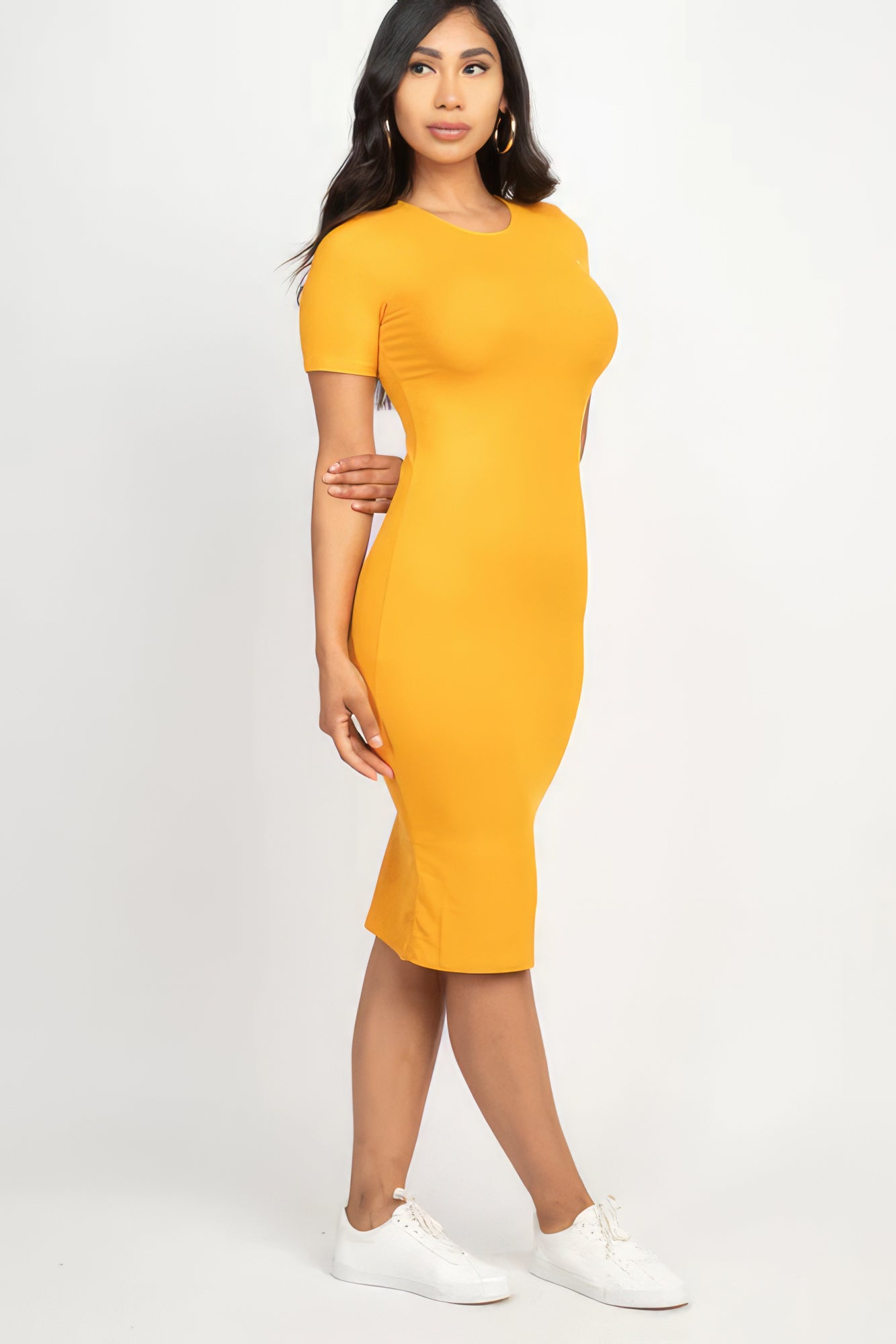 A stylish Ribbed Bodycon Midi Dress for women. this piece adds a touch of elegance to your outfit - Brinxx Couture