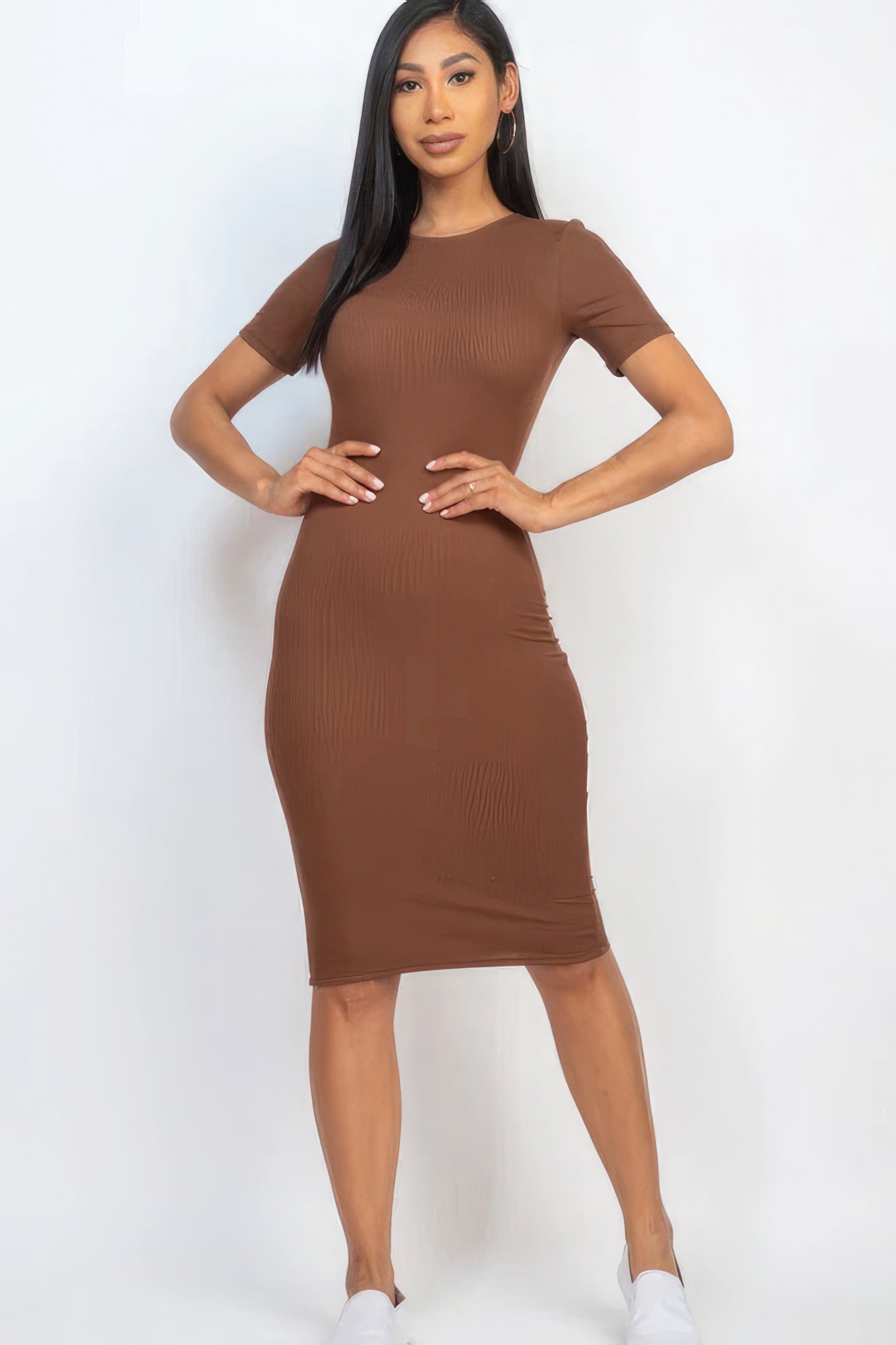 A stylish Ribbed Bodycon Midi Dress for women. this piece adds a touch of elegance to your outfit - Brinxx Couture