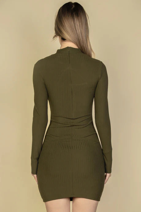 Ribbed Cut Out Long Sleeve Bodycon Dress - Brinxx Couture