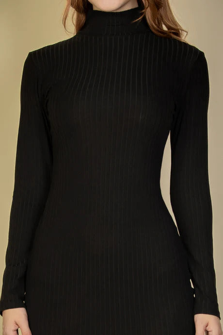 Ribbed Mock Neck Long Sleeve Bodycon Dress - Brinxx Couture