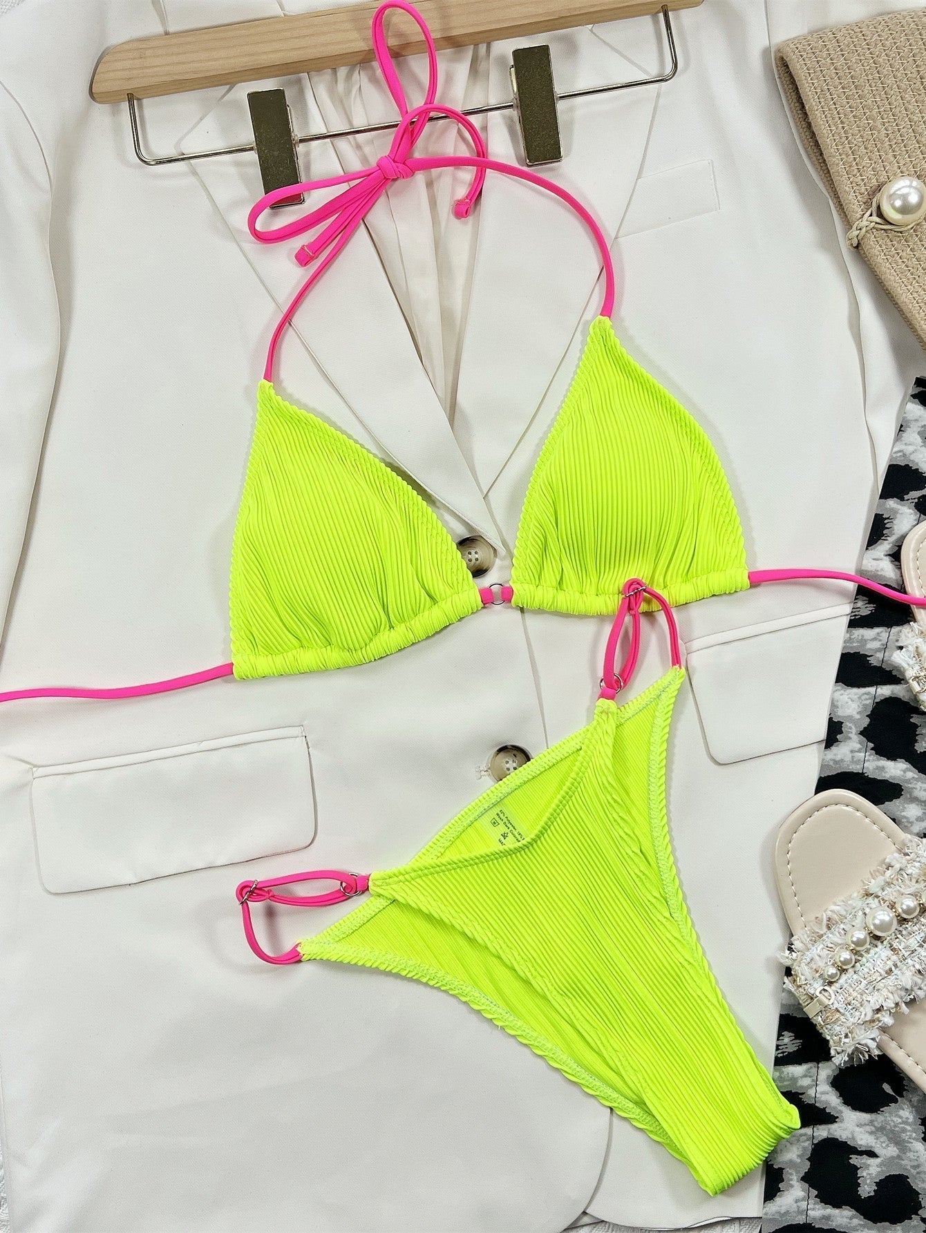 Ribbed Tie Back Bikini Set - Brinxx Couture