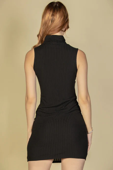 Ribbed Turtle Neck Sleeveless Bodycon Dress - Brinxx Couture