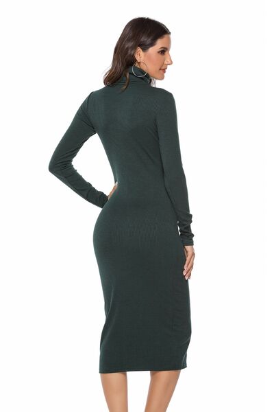 Ribbed Turtleneck Long Sleeve Dress - Brinxx Couture