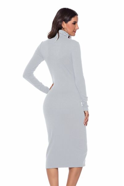 Ribbed Turtleneck Long Sleeve Dress - Brinxx Couture