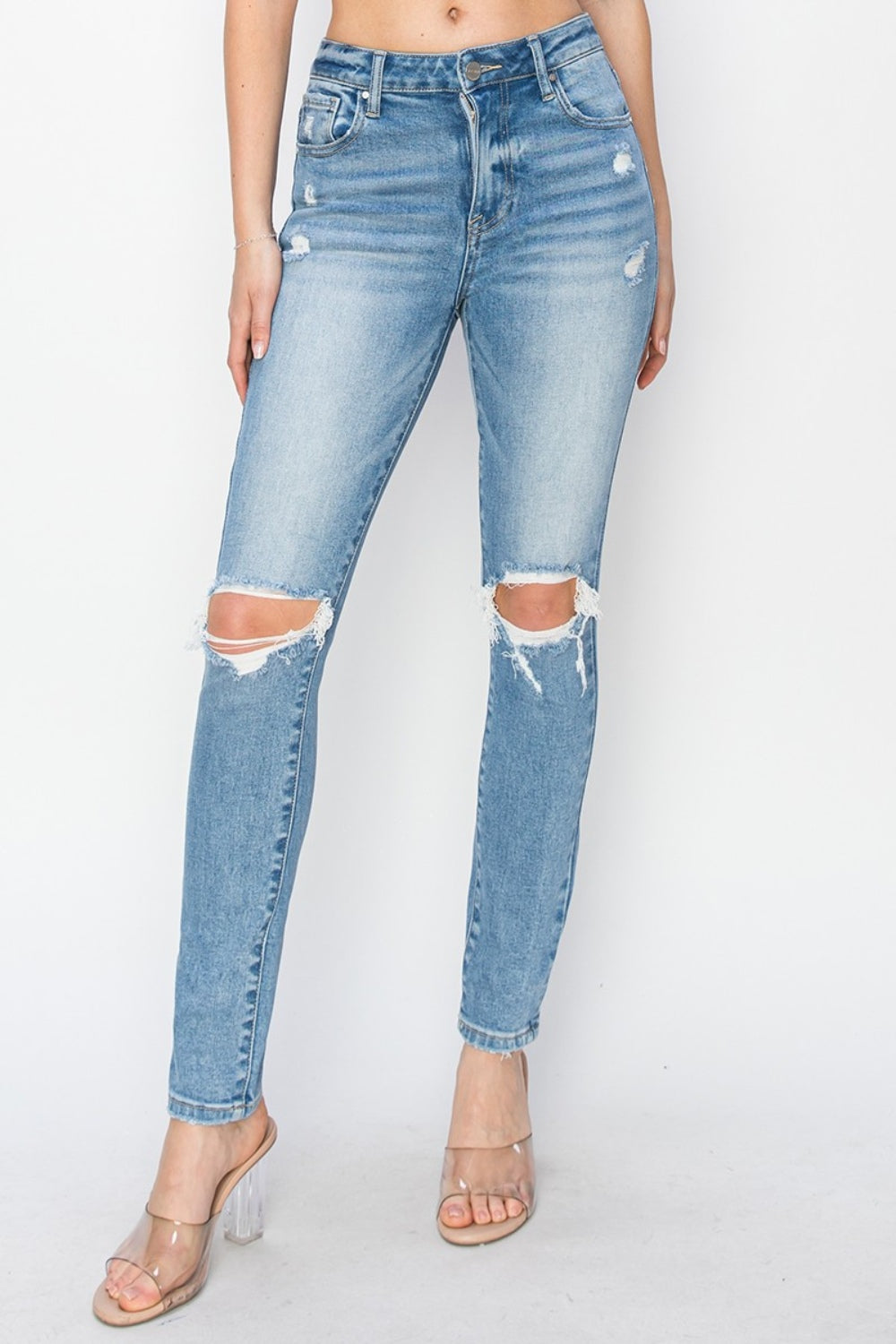 Risen High Rise Distressed Skinny Jeans - Brinxx Couture