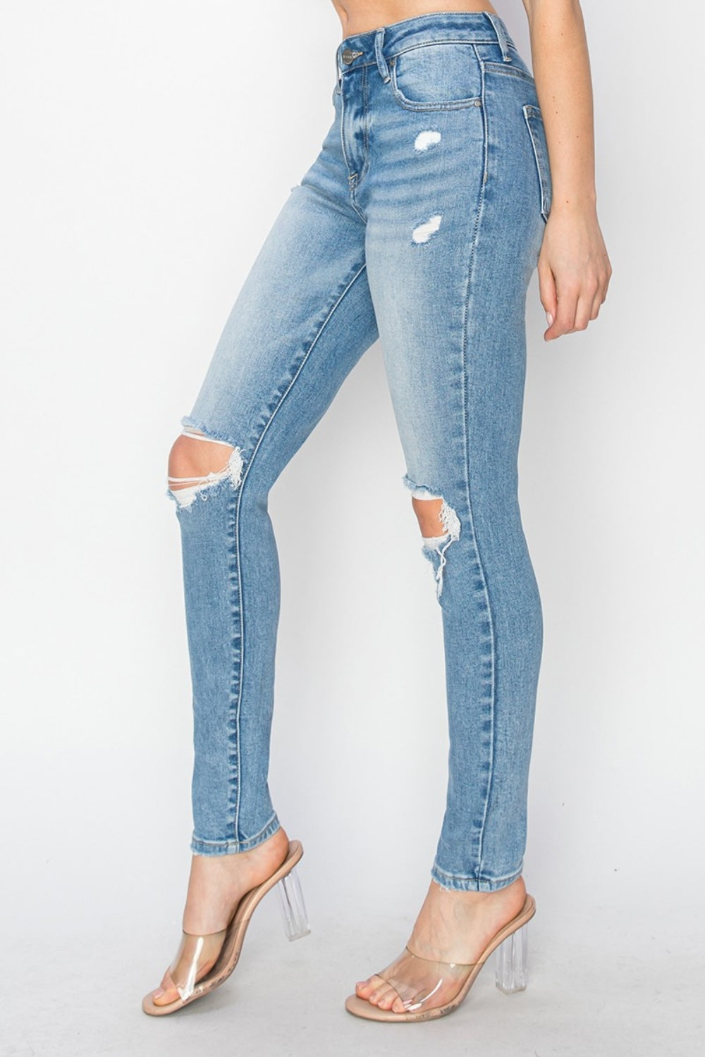 Risen High Rise Distressed Skinny Jeans - Brinxx Couture