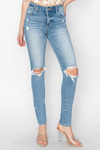 Risen High Rise Distressed Skinny Jeans - Brinxx Couture