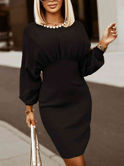 Round Neck Lantern Sleeve Dress - Brinxx Couture