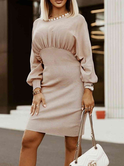 Round Neck Lantern Sleeve Dress - Brinxx Couture