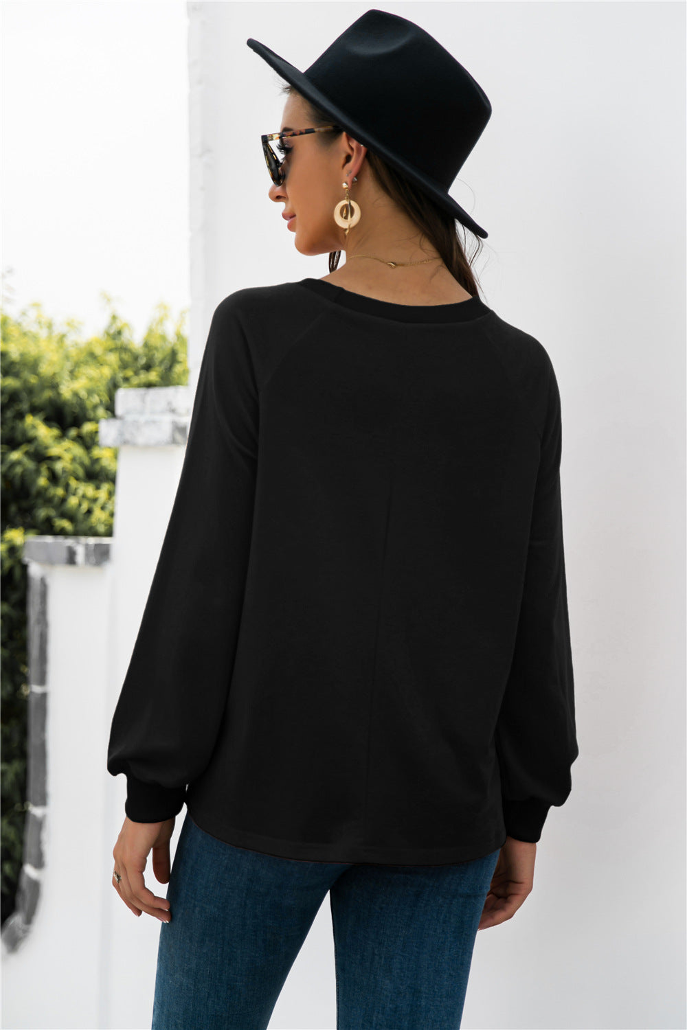 Round Neck Raglan Sleeve Sweatshirt - Brinxx Couture