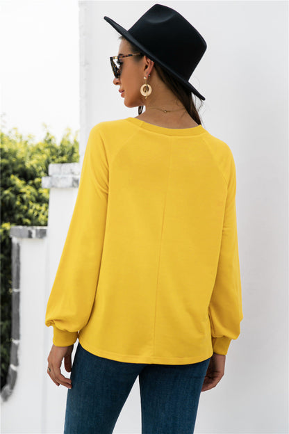 Round Neck Raglan Sleeve Sweatshirt - Brinxx Couture