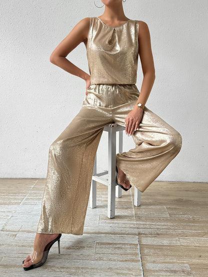 Round Neck Sleeveless Top and Pants Set - Brinxx Couture