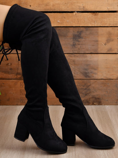 A stylish Round Toe Block Heel Boots for women. this piece adds a touch of elegance to your outfit - Brinxx Couture