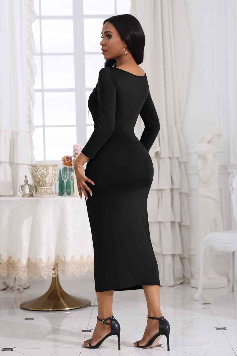 Ruched Boat Neck Midi Dress - Brinxx Couture