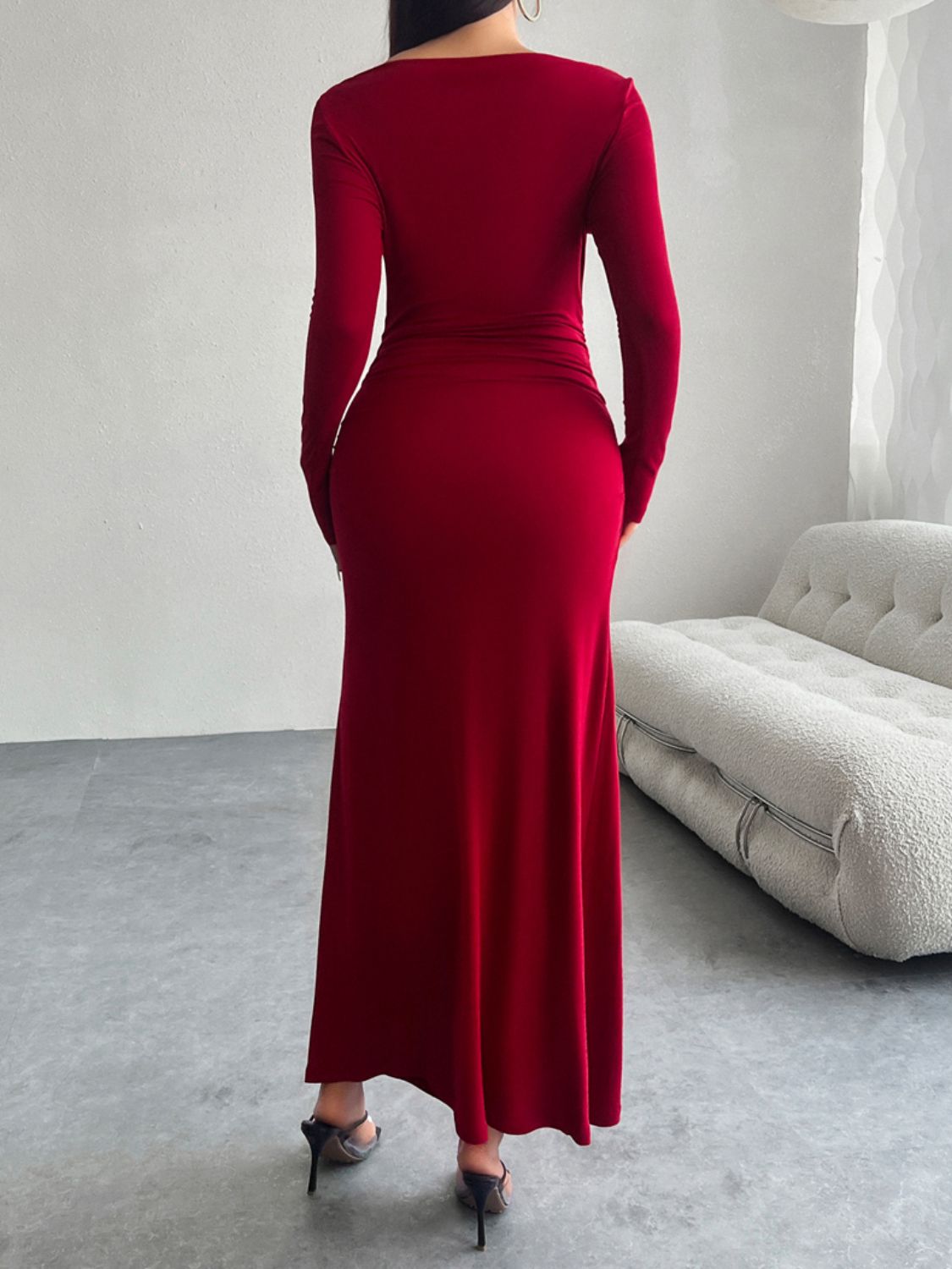 Ruched Long Sleeve Maxi Dress - Brinxx Couture