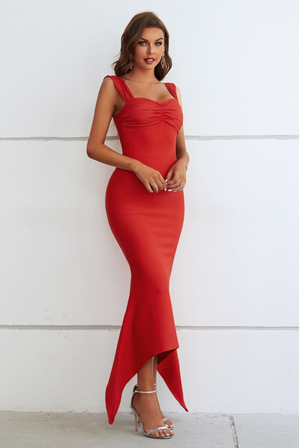 Ruched Sweetheart Neck Hem Detail Dress - Brinxx Couture