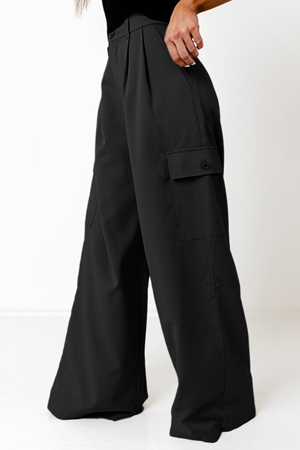 Ruched Wide Leg Pants with Pockets - Brinxx Couture