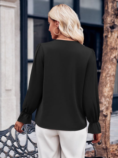 A stylish Ruffled V-Neck Flounce Sleeve Blouse for women. this piece adds a touch of elegance to your outfit - Brinxx Couture