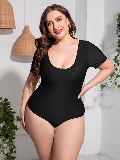 Scoop Neck Short Sleeve One-Piece Swimsuit - Brinxx Couture