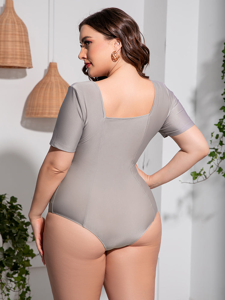 Scoop Neck Short Sleeve One-Piece Swimsuit - Brinxx Couture