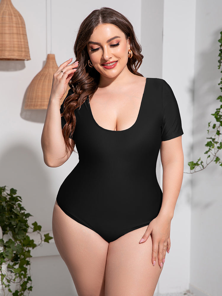 Scoop Neck Short Sleeve One-Piece Swimsuit - Brinxx Couture