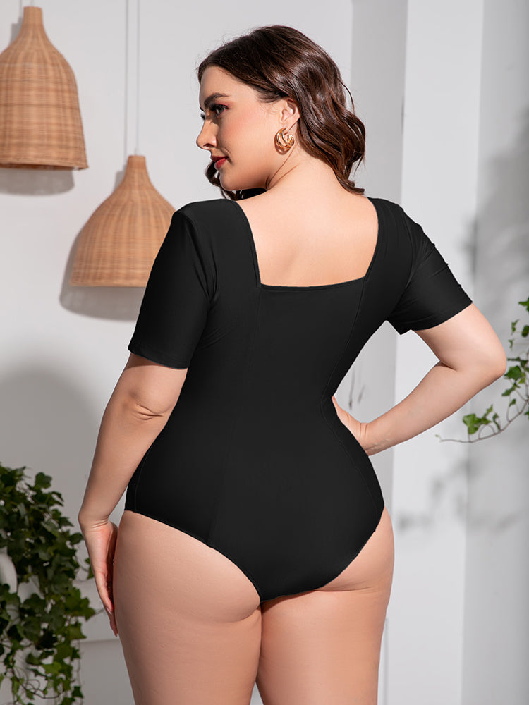 Scoop Neck Short Sleeve One-Piece Swimsuit - Brinxx Couture