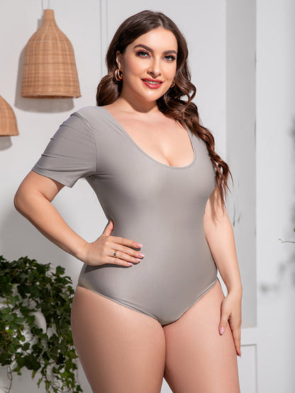 Scoop Neck Short Sleeve One-Piece Swimsuit - Brinxx Couture