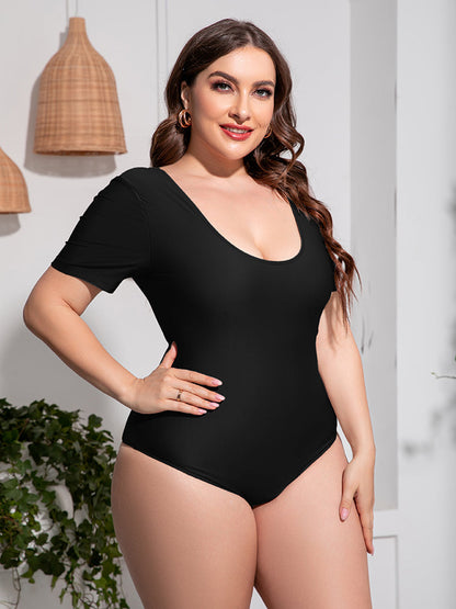 Scoop Neck Short Sleeve One-Piece Swimsuit - Brinxx Couture